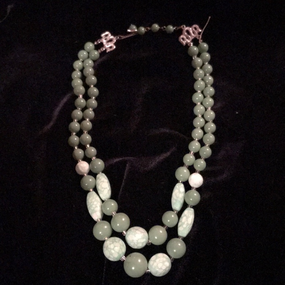 Double strand green vintage bead costume necklace